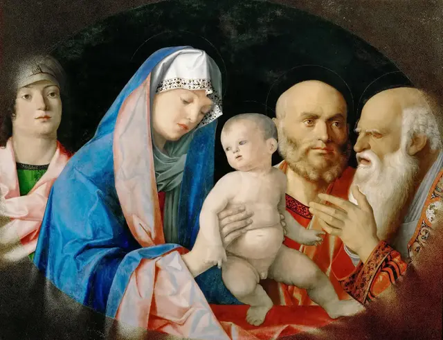 Homage to Christ in the Temple by Giovanni Bellini: The panel's shape is not fully original