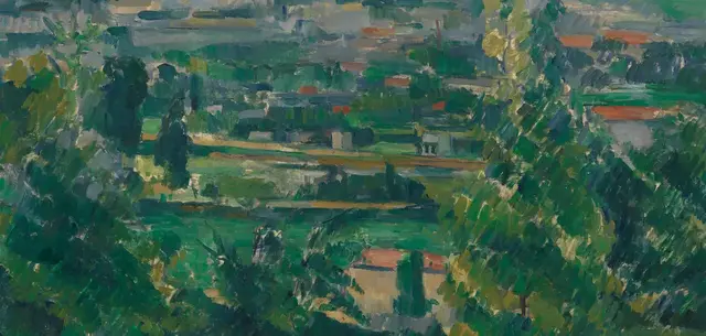 Landscape from Jas de Bouffan by Paul Cezanne: Short color bands replace detailed geography