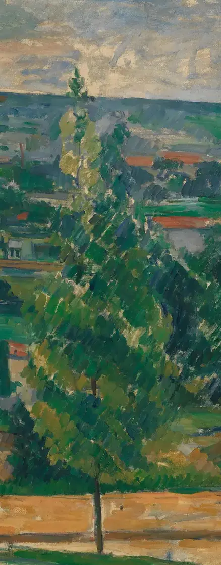 Landscape from Jas de Bouffan by Paul Cezanne: One tall tree crosses multiple depth bands