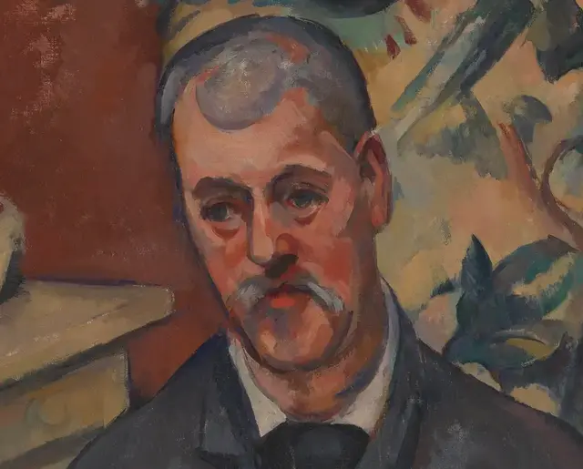 Seated Man by Paul Cezanne: The face is specific but not polished smooth