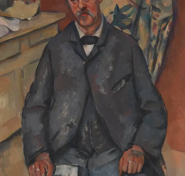 Seated Man by Paul Cezanne: The dark jacket gives the body architectural mass