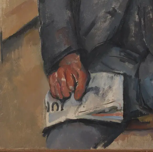 Seated Man by Paul Cezanne: Paper and hand create a sharp lower contrast