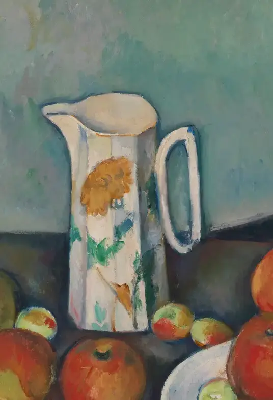 Still Life by Paul Cezanne: The jug establishes a central vertical