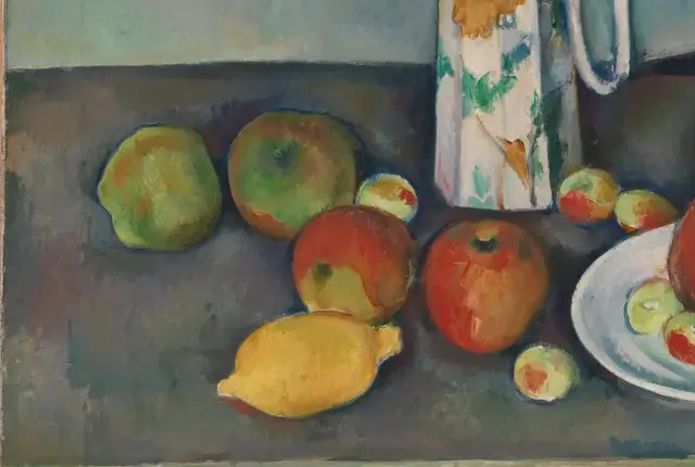 Still Life by Paul Cezanne: Fruit spreads beyond the central plate