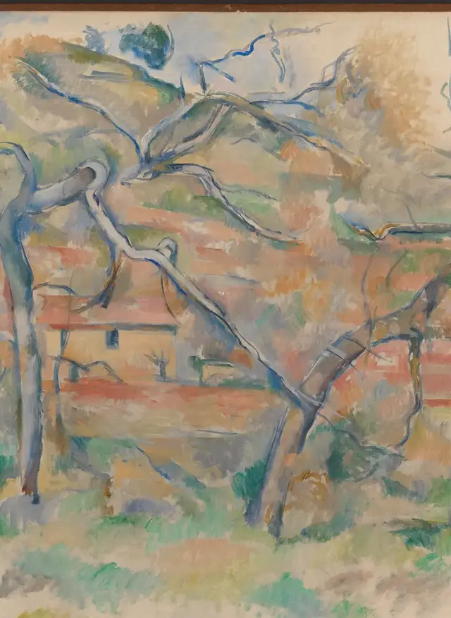 Trees and Houses, Provence by Paul Cezanne: The central tree bends across the scene