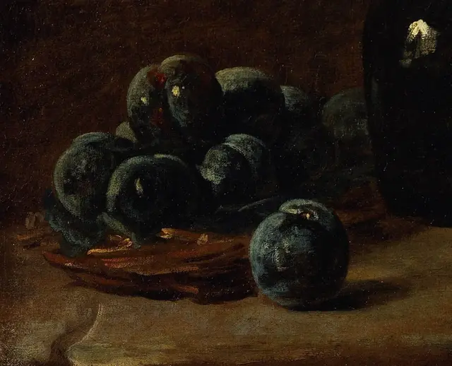 Still Life with Plums by Jean-Simeon Chardin: The plums emerge by small changes inside darkness