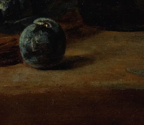 Still Life with Plums by Jean-Simeon Chardin: One plum crosses beyond the main cluster