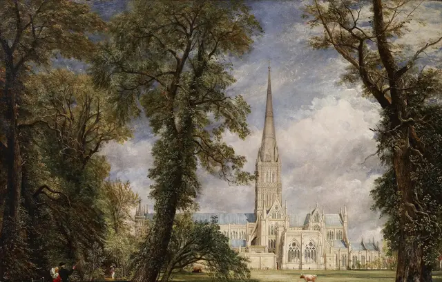 Salisbury Cathedral from the Bishop's Grounds by John Constable: Trees build a natural frame
