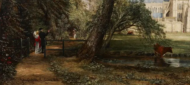 Salisbury Cathedral from the Bishop's Grounds by John Constable: Water carries the foreground toward the distance