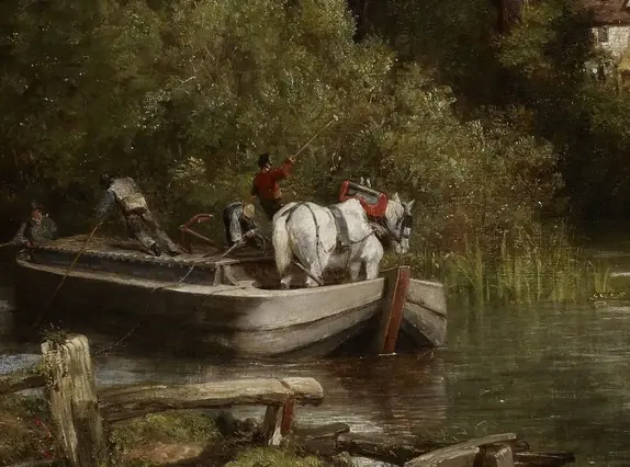 The White Horse by John Constable: The barge fixes the near bank