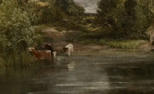 The White Horse by John Constable: Cattle extend labor and life across the river
