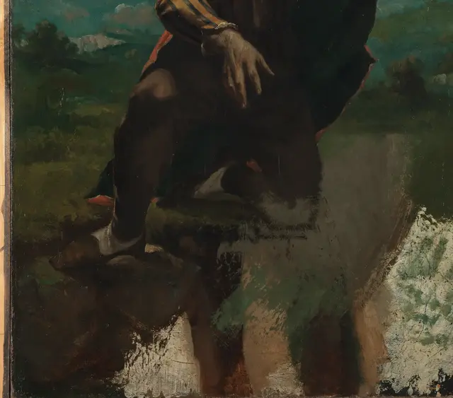The Man Mad with Fear by Gustave Courbet: The body appears balanced at an edge