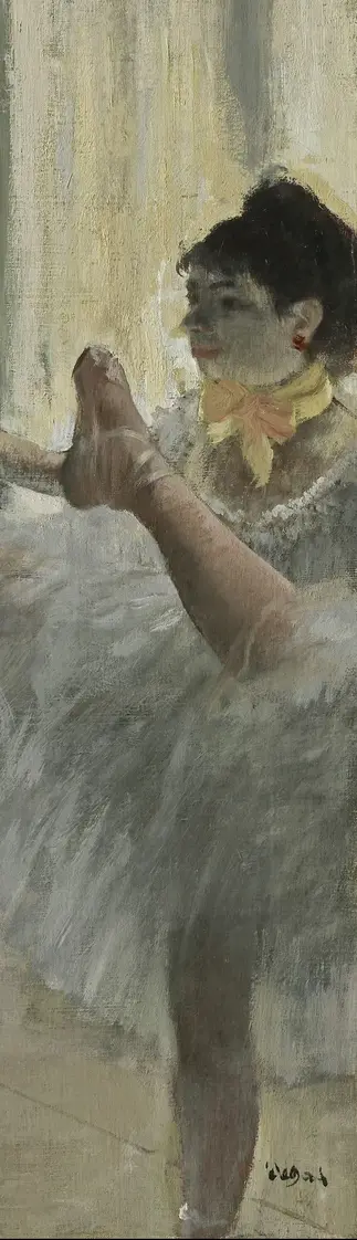 The Rehearsal by Edgar Degas: Cropped bodies make the exercise continue off-frame