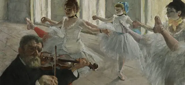 The Rehearsal by Edgar Degas: Raised legs repeat without becoming identical