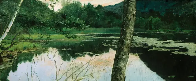 Summer Night by Eilif Peterssen: The far bank closes the upper water