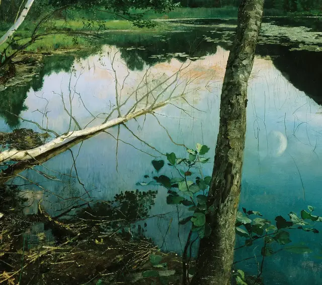 Summer Night by Eilif Peterssen: Reflected sky opens the center