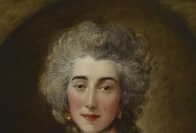 Grace Dalrymple Elliott by Thomas Gainsborough: Powdered hair expands beyond the face
