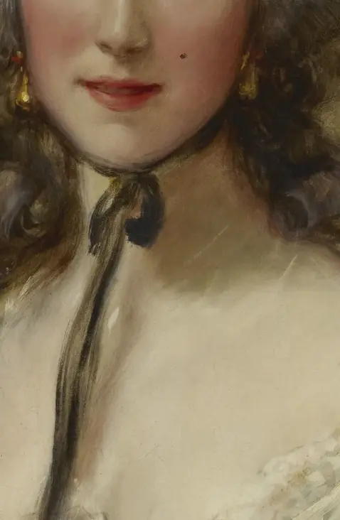 Grace Dalrymple Elliott by Thomas Gainsborough: The black ribbon creates a narrow vertical accent