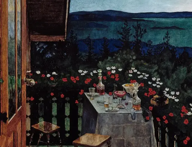 Summer Night by Harald Sohlberg: The used table records recent presence