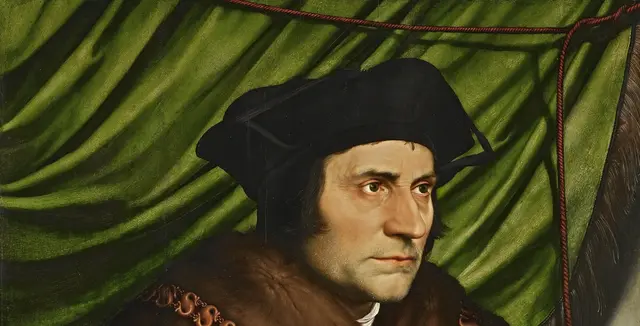 Sir Thomas More by Hans Holbein the Younger: The green curtain closes the space
