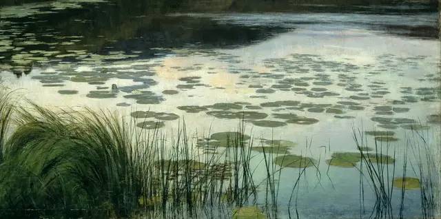Summer Night by Kitty Kielland: Lily pads interrupt stillness with measured repetition