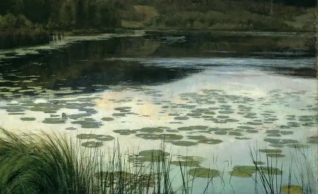 Summer Night by Kitty Kielland: Reflected sky is brighter than much of the land