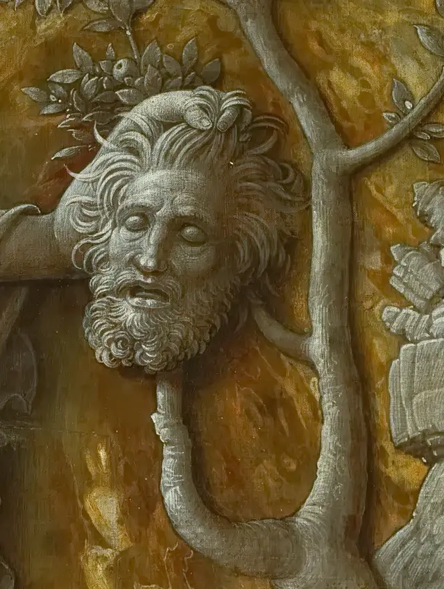 David with the Head of Goliath by Andrea Mantegna: Goliath's head hangs as a separate trophy