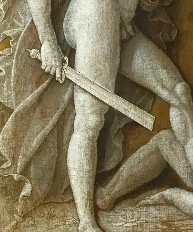 David with the Head of Goliath by Andrea Mantegna: The sword fixes victory to a visible instrument