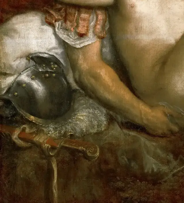 Mars, Venus and Amor by Titian: Armor keeps war present