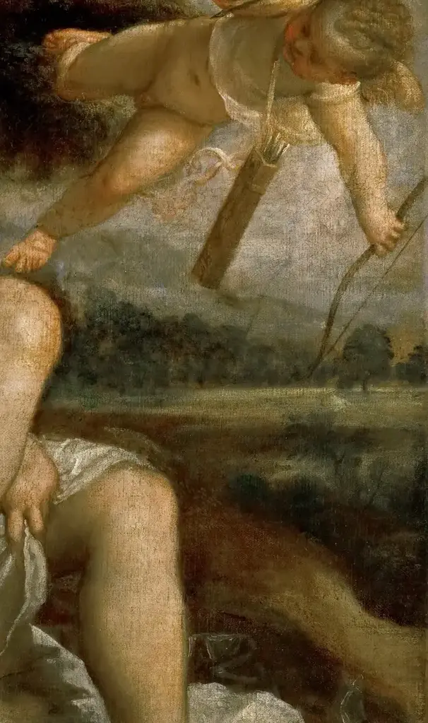 Mars, Venus and Amor by Titian: Cupid presses into the adults' exchange