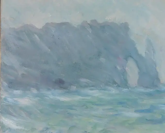 Etretat in the Rain by Claude Monet: The cliff arch remains the structural landmark