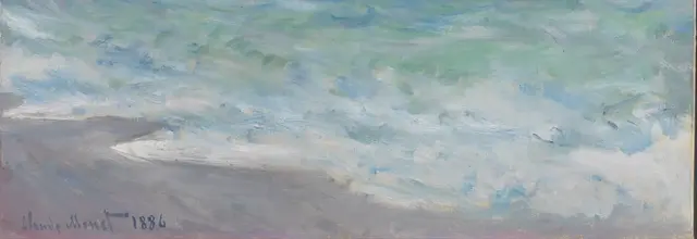 Etretat in the Rain by Claude Monet: White surf creates the nearest movement