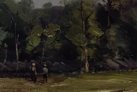 Fields at Hedmark in Summer by Gerhard Munthe: Two figures provide a small human measure