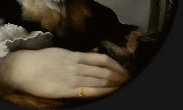 Self-Portrait in a Convex Mirror by Parmigianino: The nearest hand expands beyond ordinary proportion