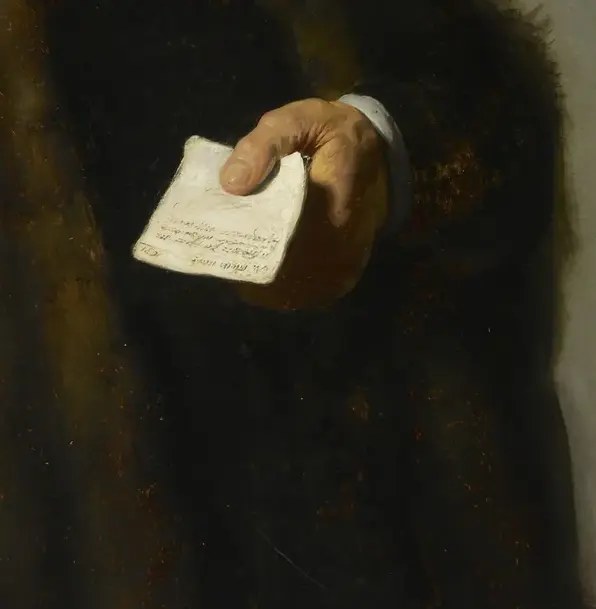 Nicolaes Ruts by Rembrandt van Rijn: The letter identifies communication without revealing content