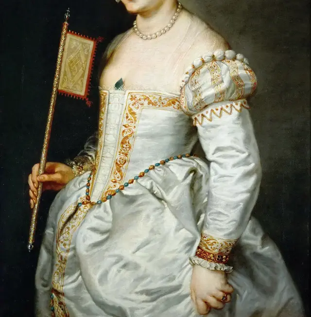 Young Woman with Fan by Peter Paul Rubens: Dark fabric preserves subtle structure