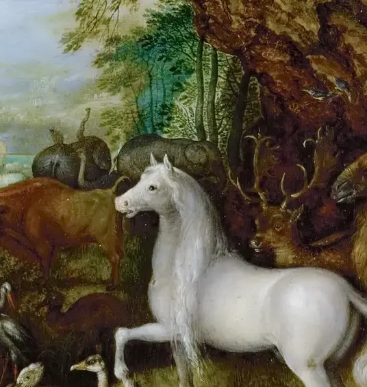Orpheus Among the Animals by Roelant Savery: The white horse becomes the nearest visual signal
