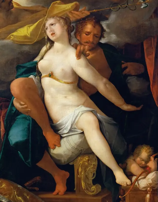 Venus and Mars Warned by Mercury by Bartholomeus Spranger: Venus creates the painting's longest diagonal