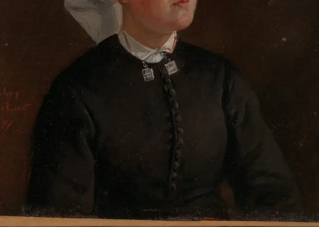 Portrait of Elseberg Herrestvedt by Adolph Tidemand: Dark clothing gives the bust a single mass