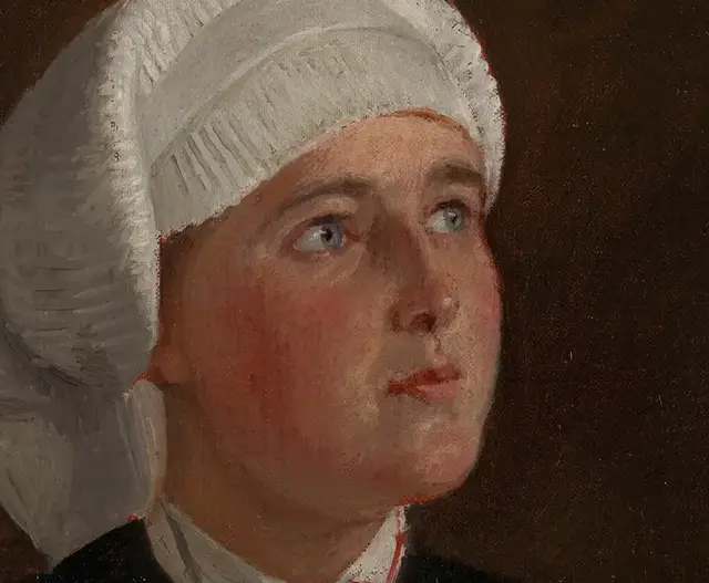 Portrait of Elseberg Herrestvedt by Adolph Tidemand: The upward gaze redirects the portrait