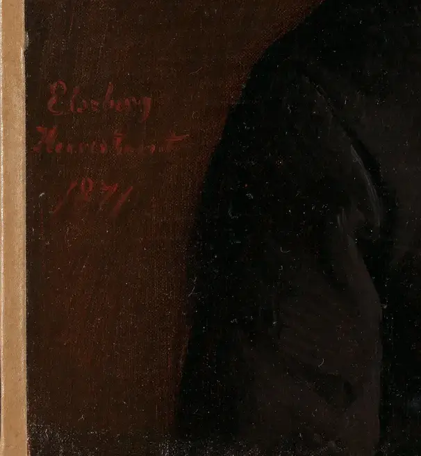 Portrait of Elseberg Herrestvedt by Adolph Tidemand: The inscription names sitter, place and date