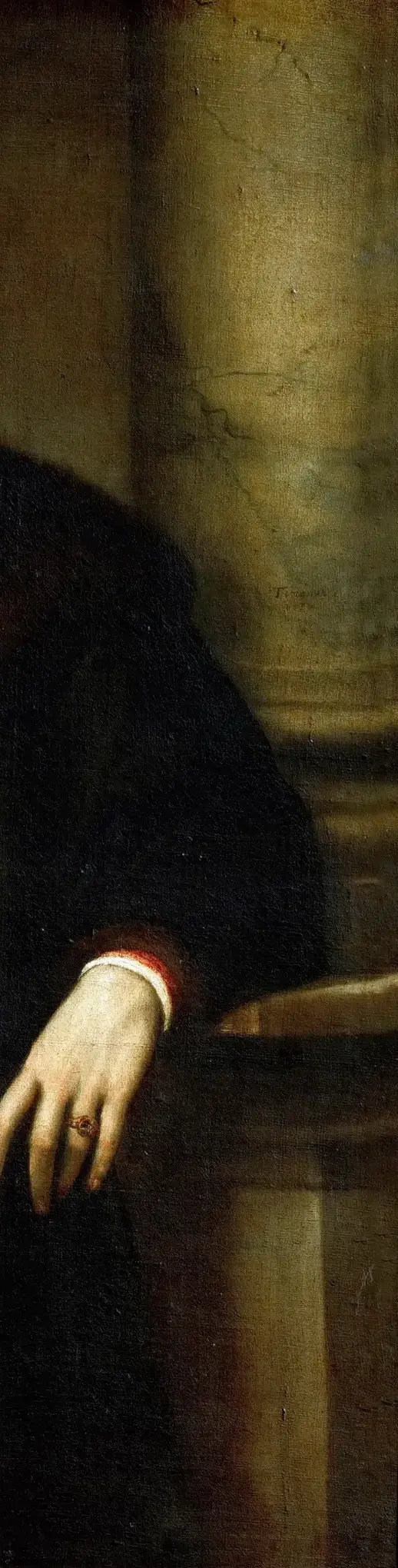 Benedetto Varchi by Titian: The column supplies a rigid counterform