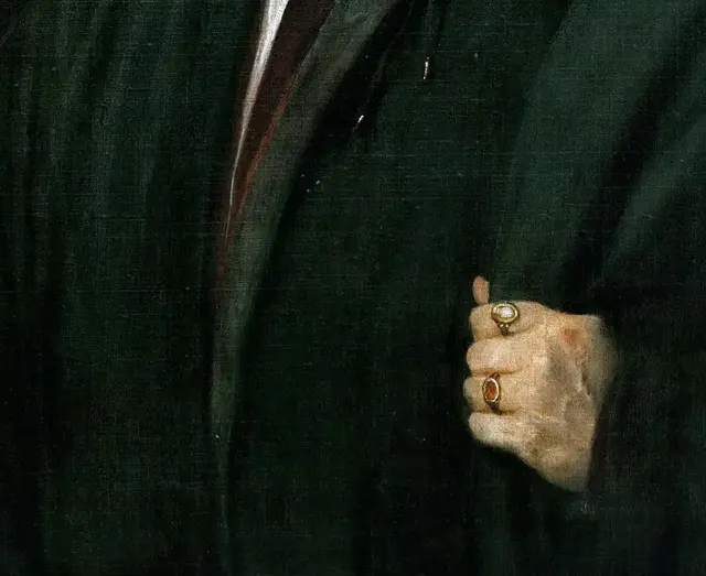Gian Giacomo Bartolotti da Parma by Titian: The hand interrupts the dark body