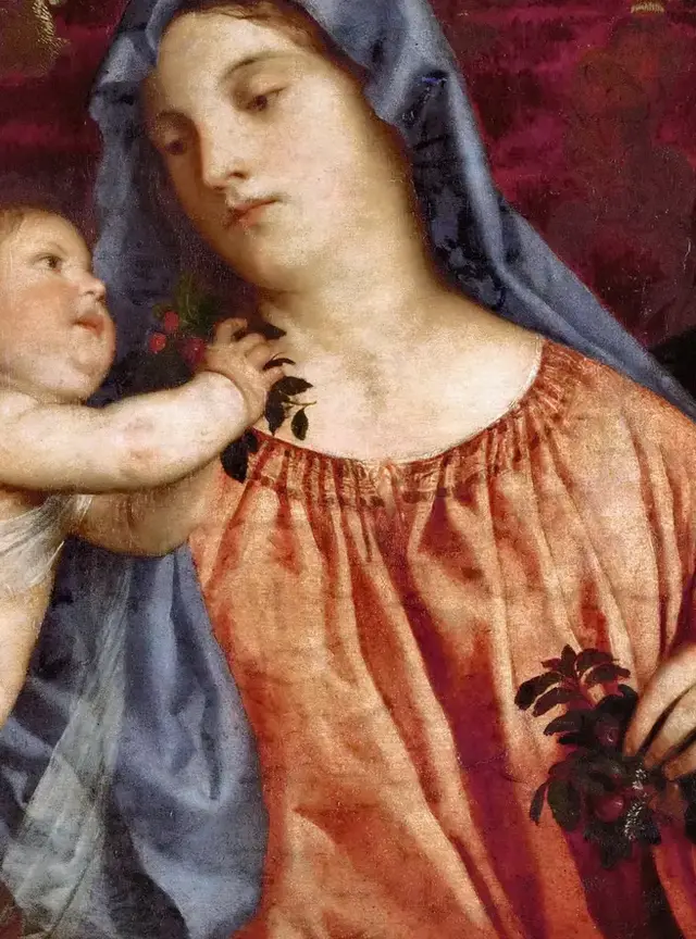 Madonna of the Cherries by Titian: The Christ Child turns the group into action