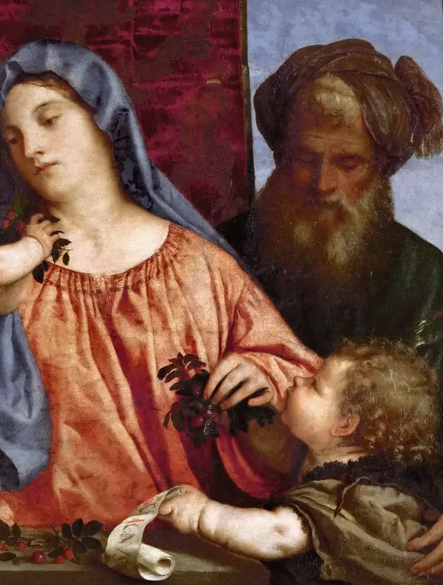 Madonna of the Cherries by Titian: Mary's stable body contains the movement