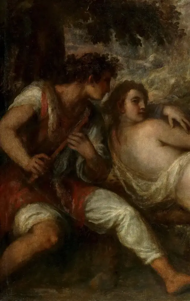 Nymph and Shepherd by Titian: The shepherd is near but psychologically separate