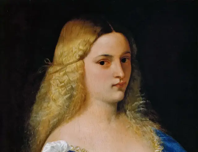Violante by Titian: Hair forms a mobile frame