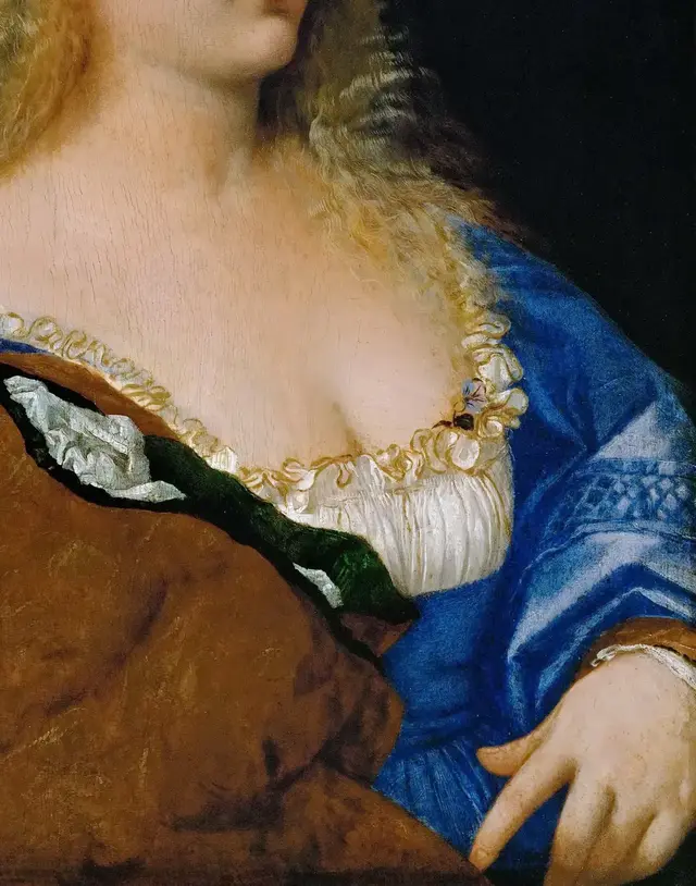 Violante by Titian: The current crop includes material loss