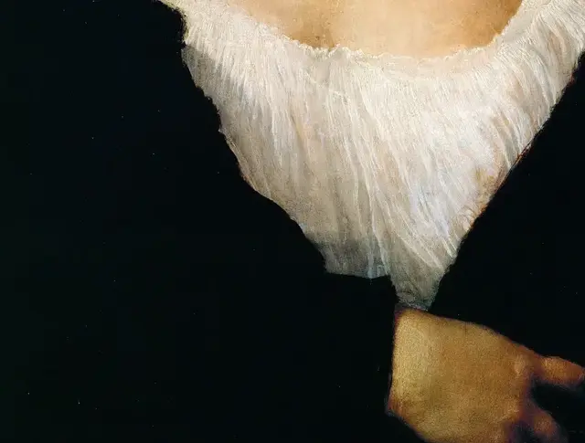 Young Woman in a Black Dress by Titian: The hands prevent the lower body from disappearing