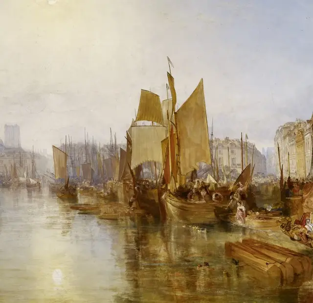 Harbor of Dieppe: Changement de Domicile by J. M. W. Turner: Overlapping boats compress harbor traffic